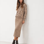 Brown Two Piece Set Star Print Jumper Skirt
