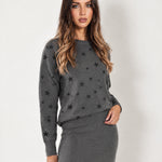 Grey Two Piece Set Star Print Jumper Skirt