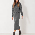 Grey Two Piece Set Star Print Jumper Skirt