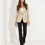 Beige Blazer Tailored Single Breasted Jacket with Notch Lapel and Flap Pockets