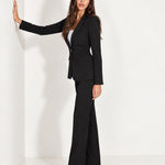 Black Blazer Tailored Single Breasted Jacket with Notch Lapel and Flap Pockets