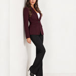 Bordeaux Blazer Tailored Single Breasted Jacket with Notch Lapel and Flap Pockets