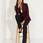 Bordeaux Blazer Tailored Single Breasted Jacket with Notch Lapel and Flap Pockets