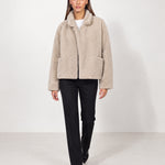 Beige Teddy Jacket Oversized Borg Jacket with Shawl Collar and Patch Pockets