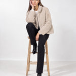 Beige Teddy Jacket Oversized Borg Jacket with Shawl Collar and Patch Pockets