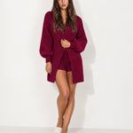 Burgundy Loungewear Set Two Piece Cardigan and Shorts
