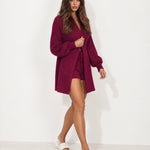 Burgundy Loungewear Set Two Piece Cardigan and Shorts