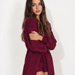 Burgundy Loungewear Set Two Piece Cardigan and Shorts