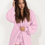 Pink Loungewear Set Two Piece Cardigan and Shorts