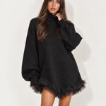 Black Jumper Dress High Neck with Tulle Hem