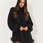 Black Jumper Dress High Neck with Tulle Hem