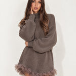 Taupe Jumper Dress High Neck with Tulle Hem