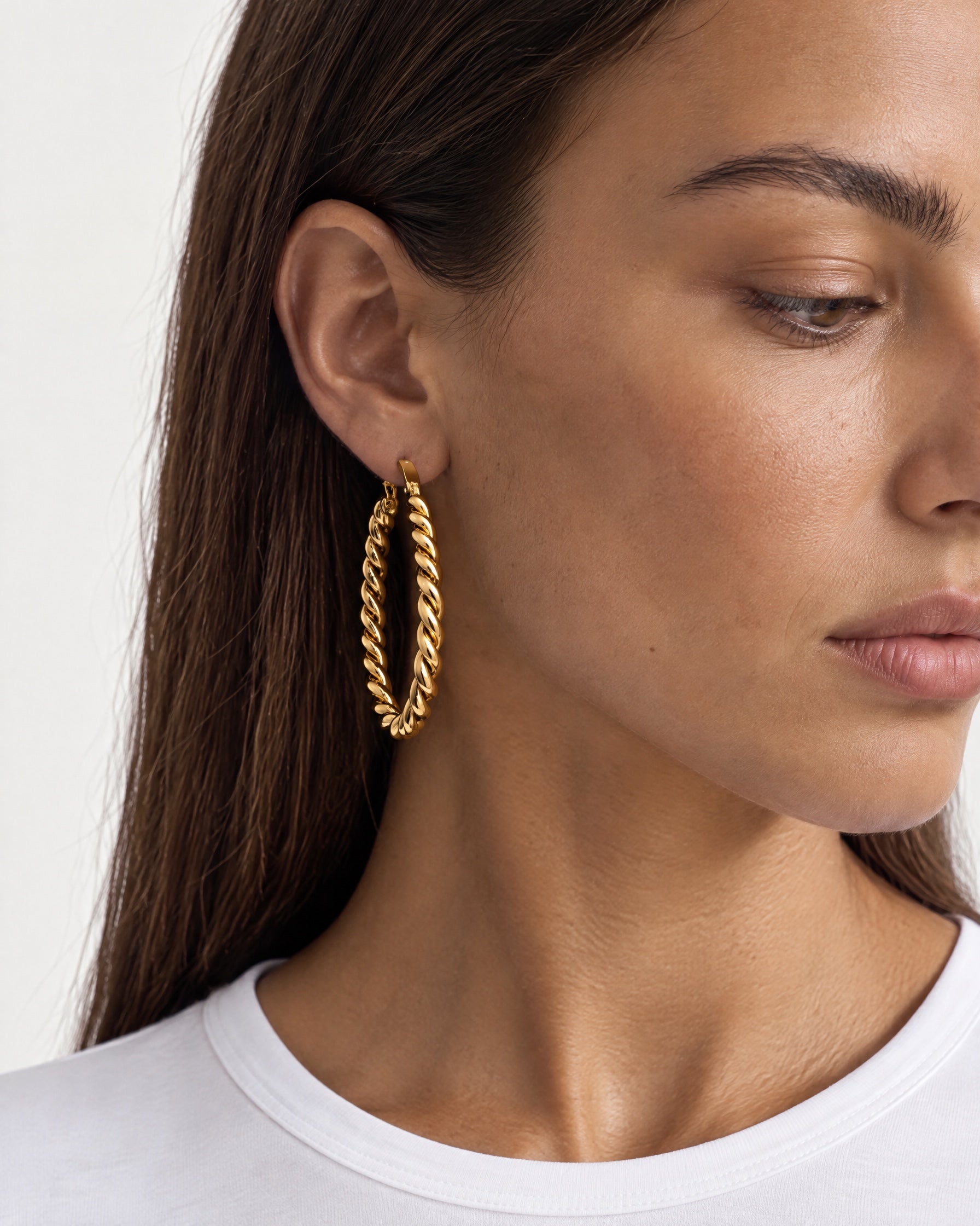 Twisted Hoop Earrings Gold Tone Rope Hoops - Gold