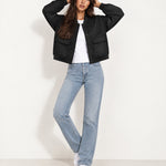 Black Utility Bomber Jacket Cropped with Flap Pockets