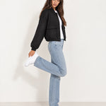 Black Utility Bomber Jacket Cropped with Flap Pockets