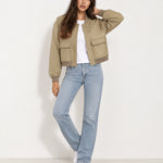 Khaki Utility Bomber Jacket Cropped with Flap Pockets
