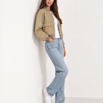 Khaki Utility Bomber Jacket Cropped with Flap Pockets