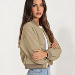 Khaki Utility Bomber Jacket Cropped with Flap Pockets