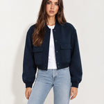 Navy Utility Bomber Jacket Cropped with Flap Pockets