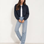 Navy Utility Bomber Jacket Cropped with Flap Pockets