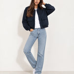 Navy Utility Bomber Jacket Cropped with Flap Pockets