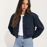 Navy Utility Bomber Jacket Cropped with Flap Pockets