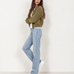 Olive Utility Bomber Jacket Cropped with Flap Pockets