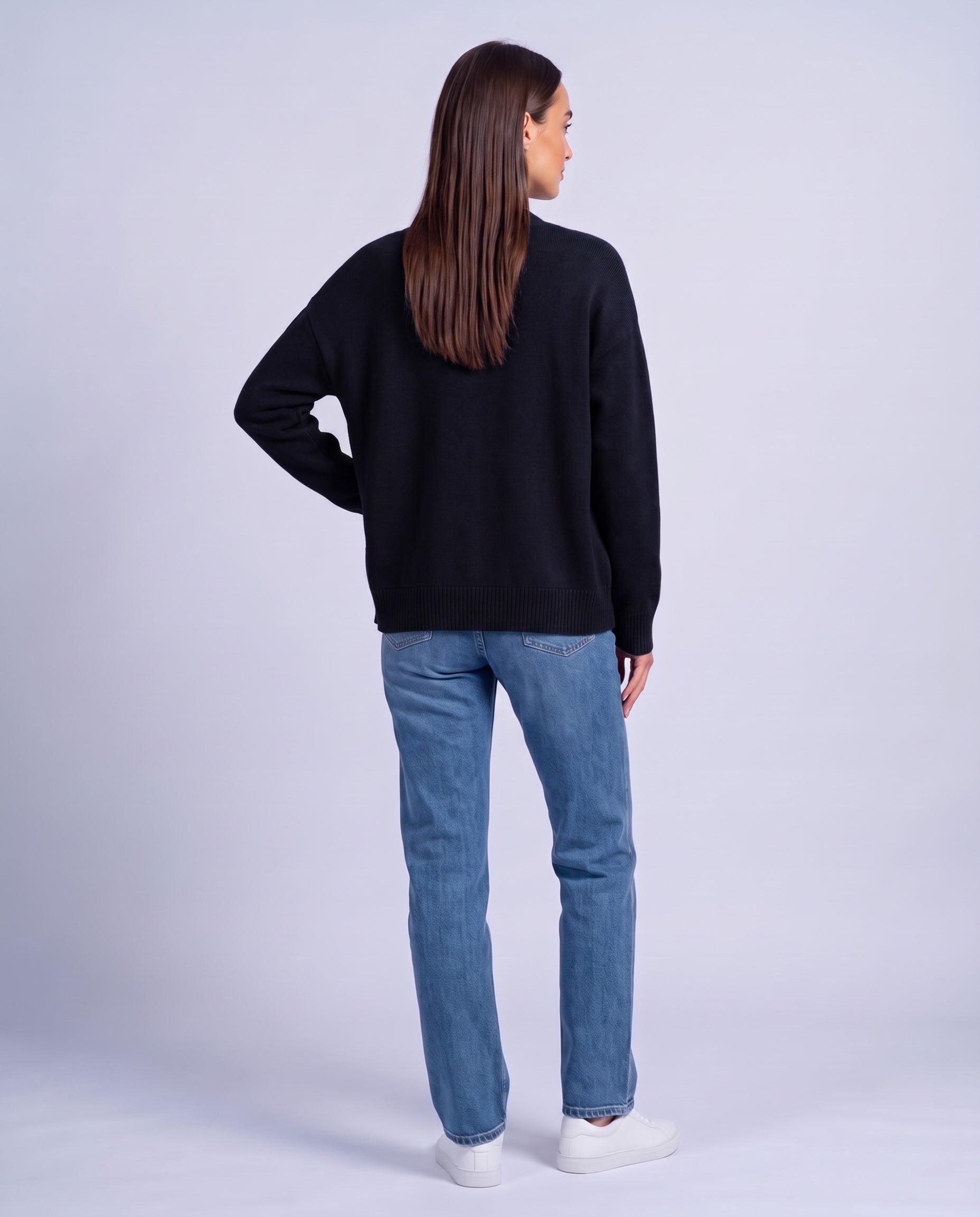 Black Knitted Cardigan V Neck Button Front Cardigan Relaxed Fit Chunky Knit