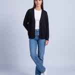 Black Knitted Cardigan V Neck Button Front Cardigan Relaxed Fit Chunky Knit