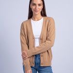 Caramel Knitted Cardigan V Neck Button Front Cardigan Relaxed Fit Chunky Knit
