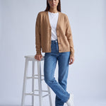 Caramel Knitted Cardigan V Neck Button Front Cardigan Relaxed Fit Chunky Knit