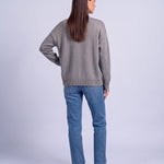 Gray Knitted Cardigan V Neck Button Front Cardigan Relaxed Fit Chunky Knit
