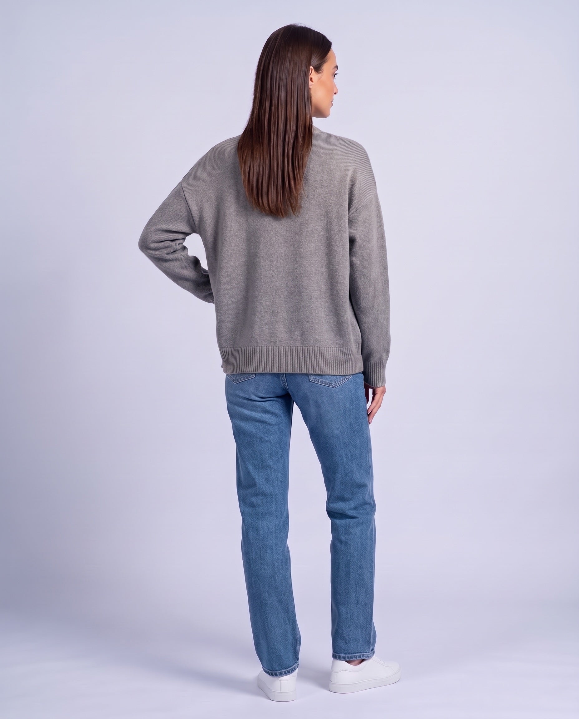 Gray Knitted Cardigan V Neck Button Front Cardigan Relaxed Fit Chunky Knit