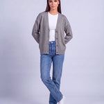 Gray Knitted Cardigan V Neck Button Front Cardigan Relaxed Fit Chunky Knit