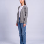 Gray Knitted Cardigan V Neck Button Front Cardigan Relaxed Fit Chunky Knit