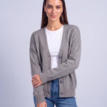 Gray Knitted Cardigan V Neck Button Front Cardigan Relaxed Fit Chunky Knit