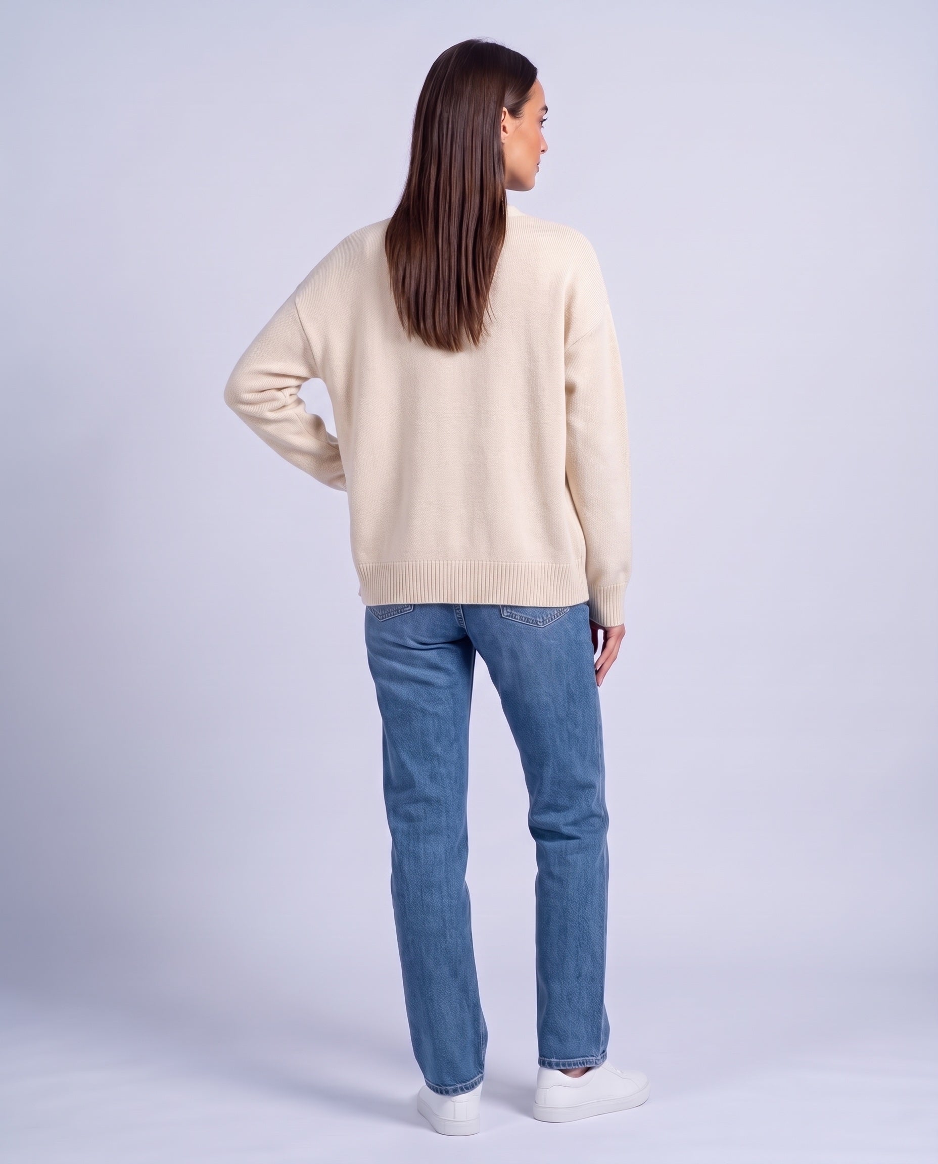 Ivory Knitted Cardigan V Neck Button Front Cardigan Relaxed Fit Chunky Knit