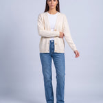 Ivory Knitted Cardigan V Neck Button Front Cardigan Relaxed Fit Chunky Knit