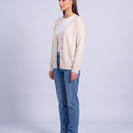 Ivory Knitted Cardigan V Neck Button Front Cardigan Relaxed Fit Chunky Knit