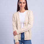 Ivory Knitted Cardigan V Neck Button Front Cardigan Relaxed Fit Chunky Knit