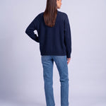Navy Blue Knitted Cardigan V Neck Button Front Cardigan Relaxed Fit Chunky Knit