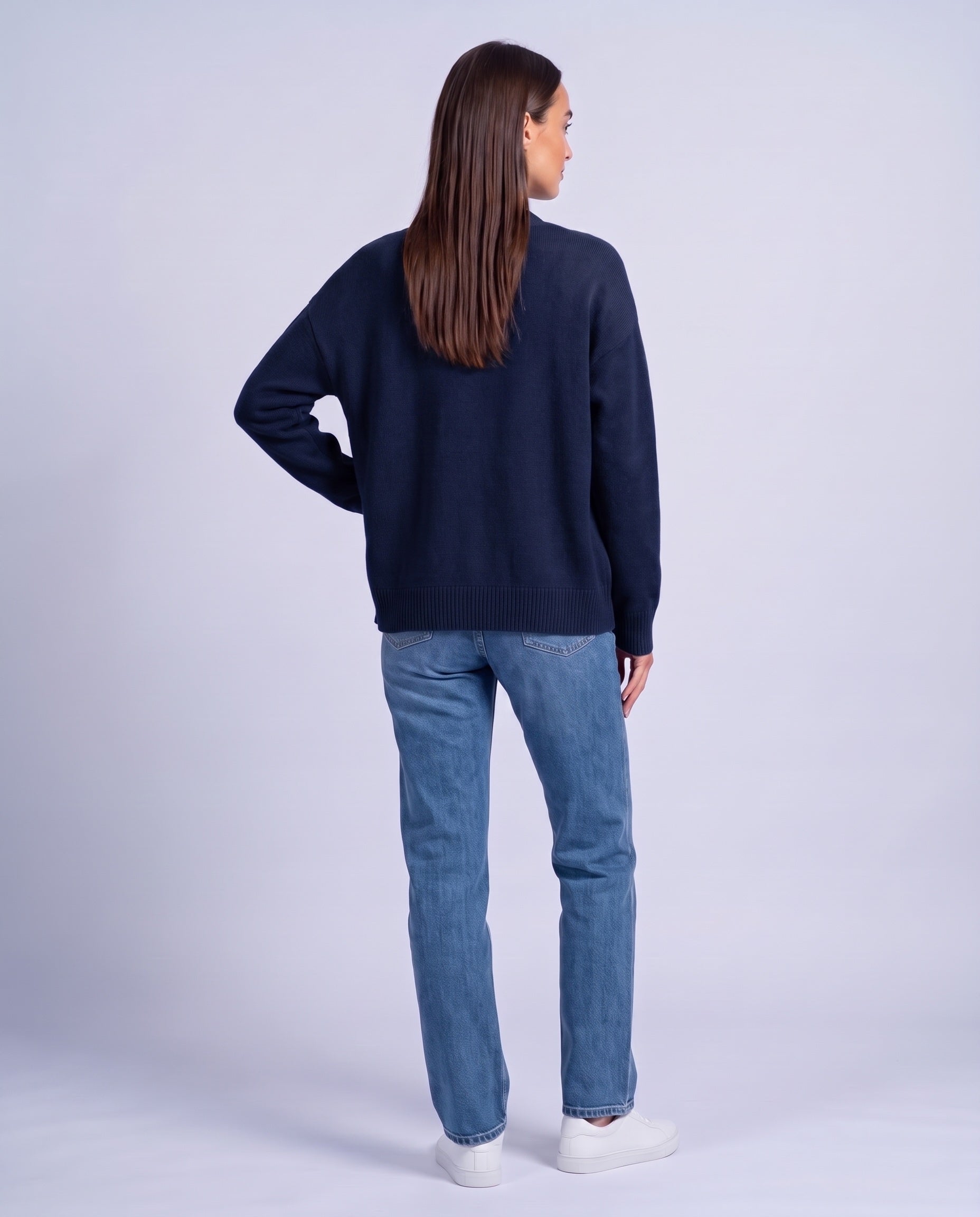 Navy Blue Knitted Cardigan V Neck Button Front Cardigan Relaxed Fit Chunky Knit