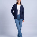 Navy Blue Knitted Cardigan V Neck Button Front Cardigan Relaxed Fit Chunky Knit