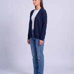 Navy Blue Knitted Cardigan V Neck Button Front Cardigan Relaxed Fit Chunky Knit