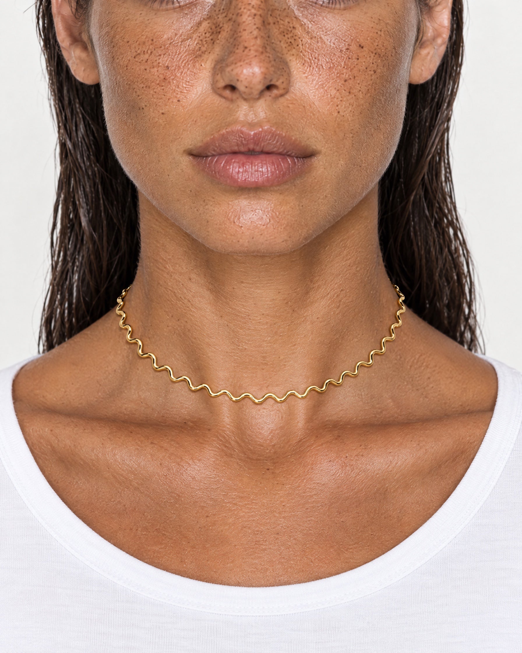 Wave Necklace Gold Tone Zigzag Chain Choker