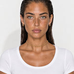 Wave Necklace Gold Tone Zigzag Chain Choker - Gold