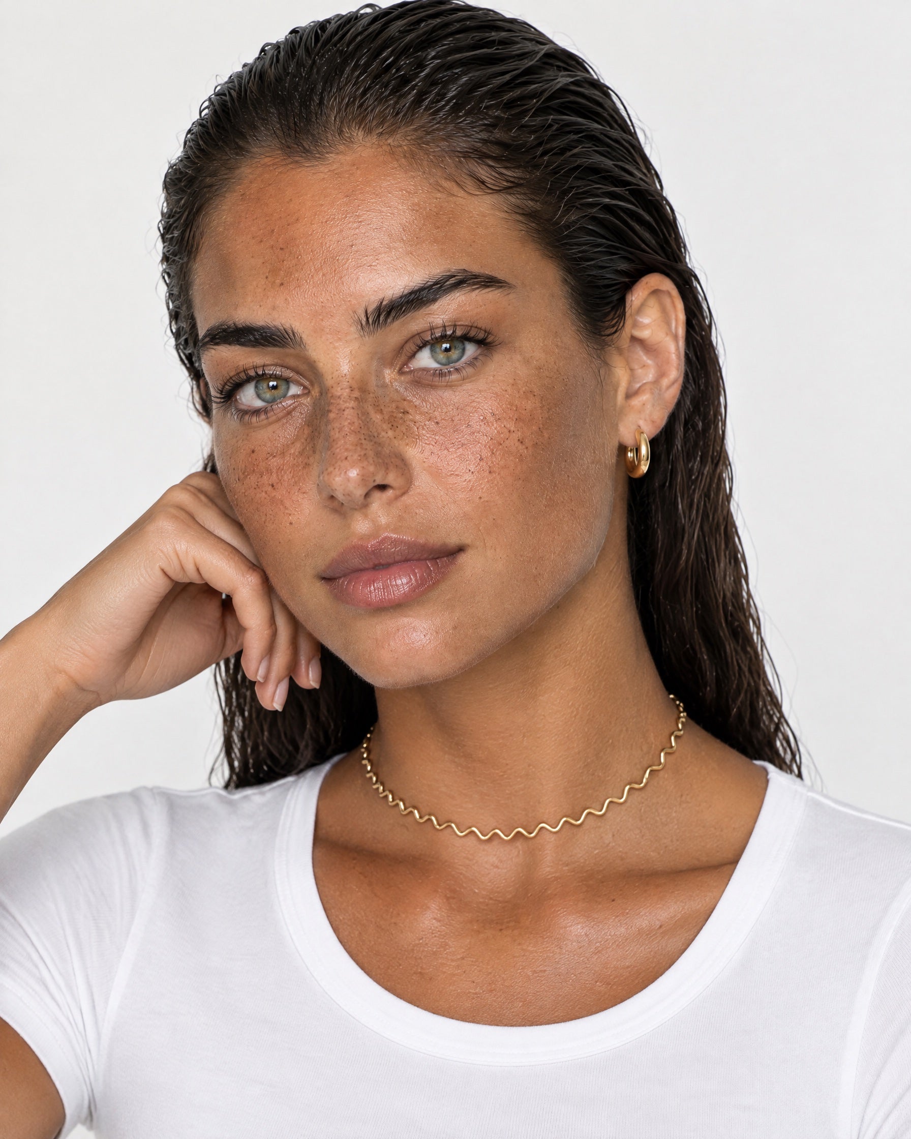 Wave Necklace Gold Tone Zigzag Chain Choker