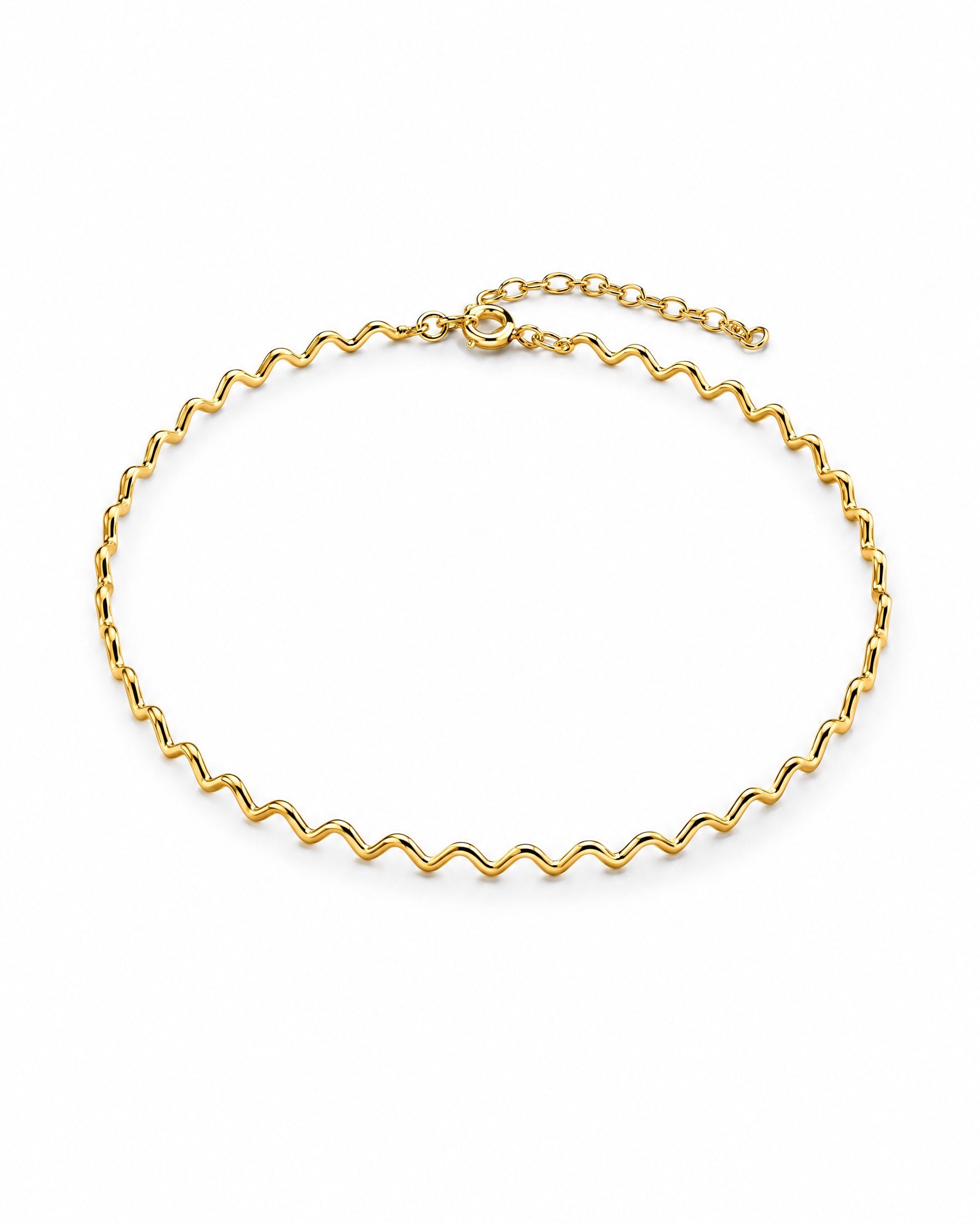 Wave Necklace Gold Tone Zigzag Chain Choker