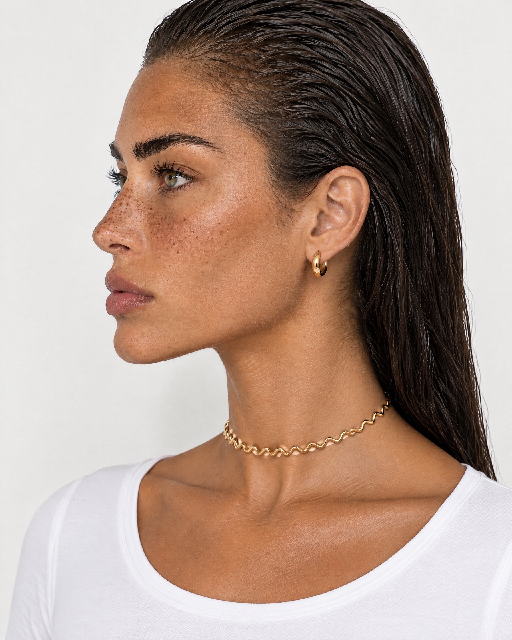 Wave Necklace Gold Tone Zigzag Chain Choker