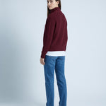 Burgundy Zip Cardigan High Neck Zip Up Knitted Cardigan with Pockets Relaxed Fit